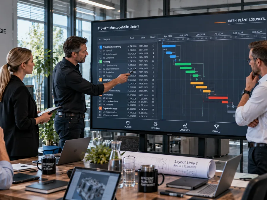 Project meeting around a digital schedule